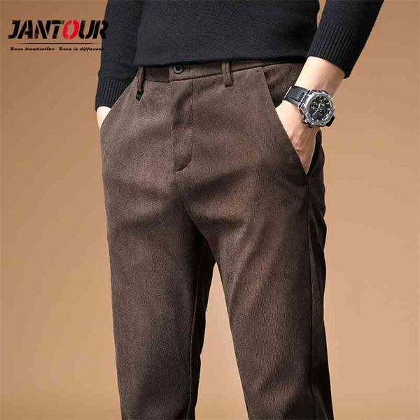 

men's corduroy casual pants men winter business fashion stretch regular fit trousers male brand clothes big size 28-40 210715, Black