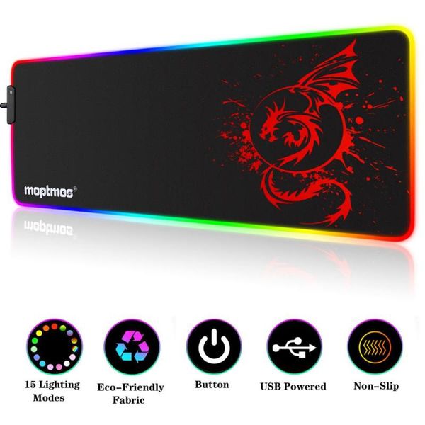 

mouse pads & wrist rests rgb extended gaming pad, led soft extra large pad with 15 lighting modes,dragon for pc 80*30cm