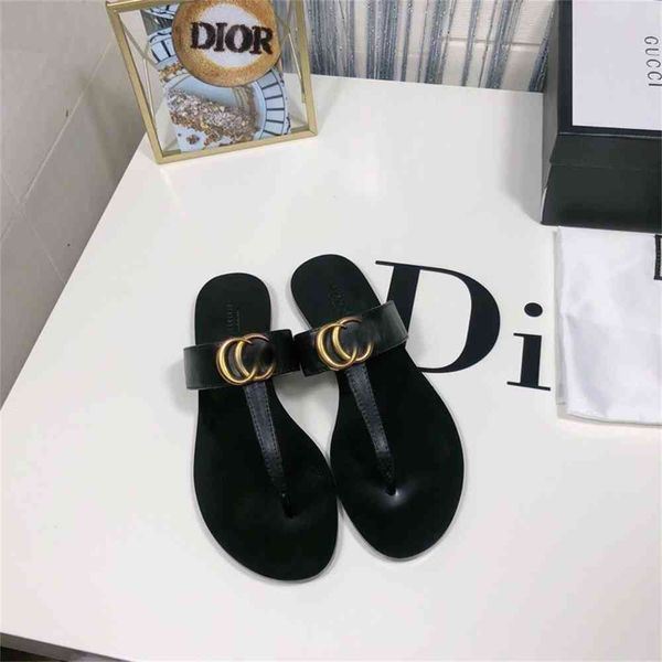 

80% off outlet store family leather sandals women's summer new metal button clip toe herringbone support for wearing flat sandals and s, Black