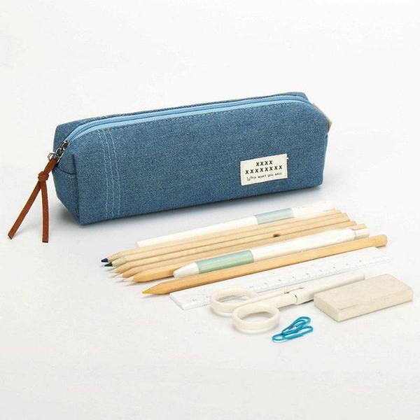 

portable solid color fresh zipper pencil case pen stationery storage canvas bag school stationery supplies student gift