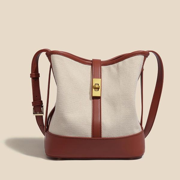 

evening bags contrast color canvas buckle large capacity bucket bag 2021 fashion all-match single shoulder crossbody cc