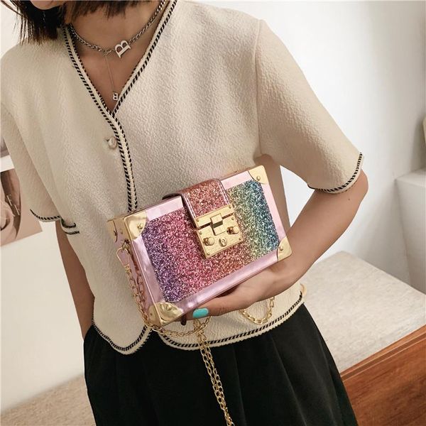 

evening bags box bag female 2021 fashion sequined shoulder wild chain single diagonal for women