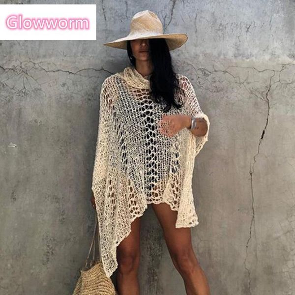 

bikini cover up hollow out swimsuit solid color pareos swimwear robe high neck 2021 beachwear bathing suit women women's, White;black