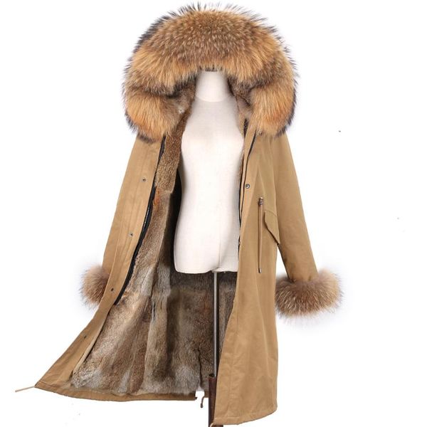 

2021 new waterproof women jacket womens coats x-long thick parka 7xl real rex fur overcoat raccoon fur collar outerwear, Black