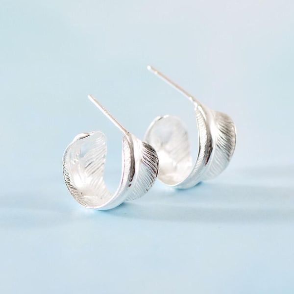 

hoop & huggie real 925 sterling silver men's and women's personalized fashion niche feather earrings fine charm jewelry for men, Golden;silver