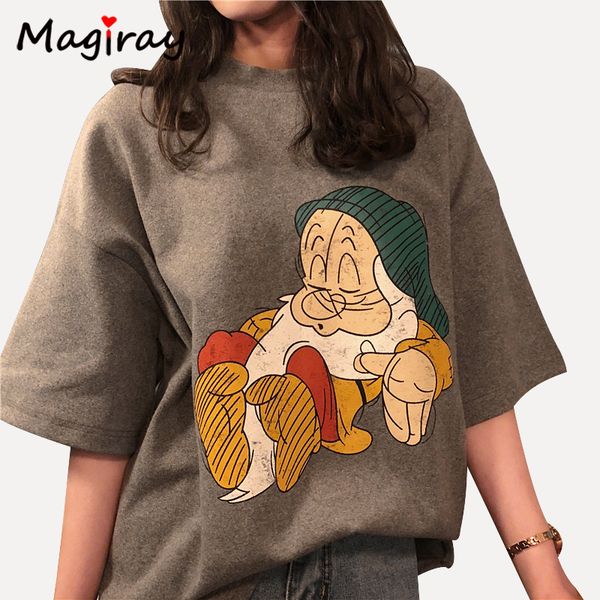 

2021 new magiray kawaii dwarf cartoon print t shirt women korean funny baggy oversized female plus size tee streetwear tshirt 08 0wby, White