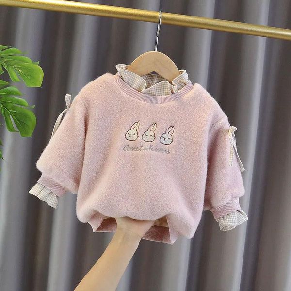 

hoodies & sweatshirts winter kids girls long sleeve bow baby lambswool soft thick warm infant for children's clothing outerwear, Black