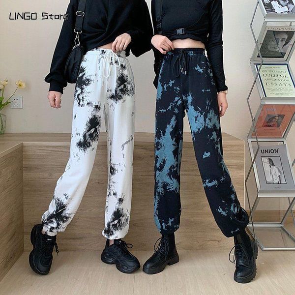 

women's pants & capris casual trousers 2021 street tie dye female students trend all-match girls high waist thin, Black;white