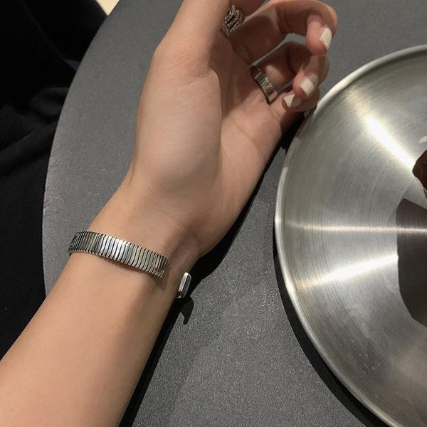 

bangle 925 sterling silver women's vintage women bangles stripe geometric party jewelry simplicity cool girl bracelets, Black