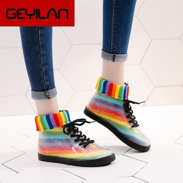 

boots transparent waterproof rain women jelly shoes non-slip fashion student girls female ankle fleece booties, Black