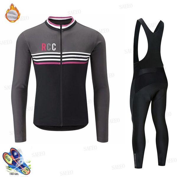 

racing sets rcc 2021 winter cycling clothing thermal fleece man long sleeve keep warm road bike jersey set mtb jacket roupa de ciclismo, Black;blue