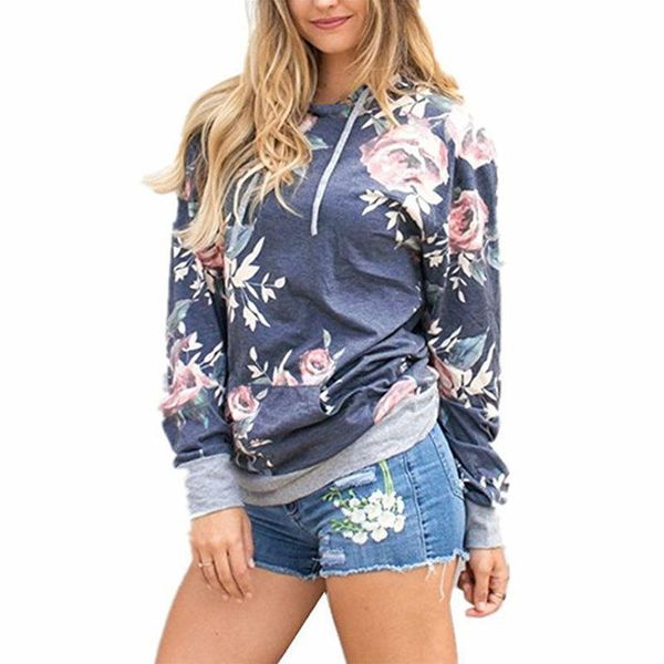 

autumn women's fashion c sweatshirt womens long sleeve flowers print hoodie sweatshirt female hoodies pullover pocket coat, Black