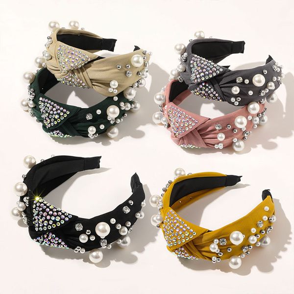 

simulated pearl rhinestone hair band head hoop headband handmade pearls big bowknot luxury hair accessories, Silver