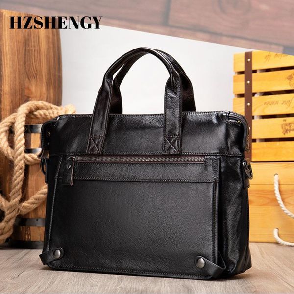 

briefcases hzshengy fashion leather men layer cowhide male business one-shoulder men's messenger bag