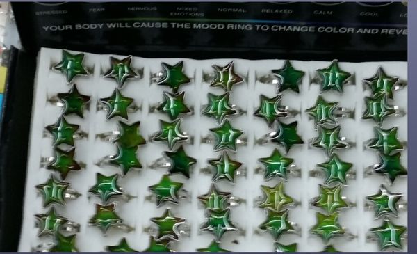 

five-pointed star cartoon mood rings temperature change color ring, Silver