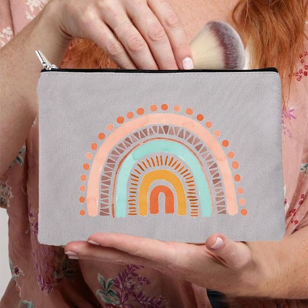 

cosmetic bags & cases rainbow women canvas gray fashion zipper makeup purse travel party handbag jewelry organizer female gifts