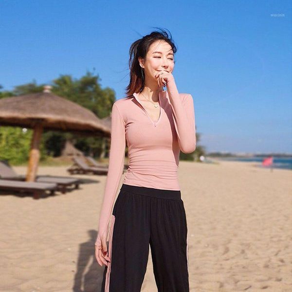 

yoga outfit women's long sleeve fitness sports running clothes quick-drying breathable tight training t-shirt