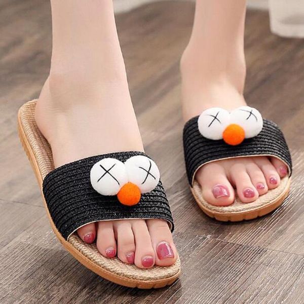 

slippers fashion summer slides flax women non-slip flip flops outdoor beach sandals home ladies shoes zy898, Black