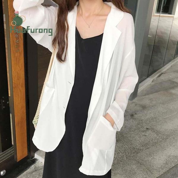 

women's suits & blazers retro chiffon suit thin jacket female korean loose summer and autumn cardigan sun-protection coat, White;black