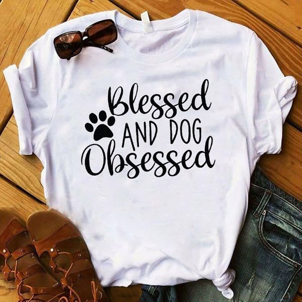 

blessed and dog obsessed womens printed tee clothes graphic, White