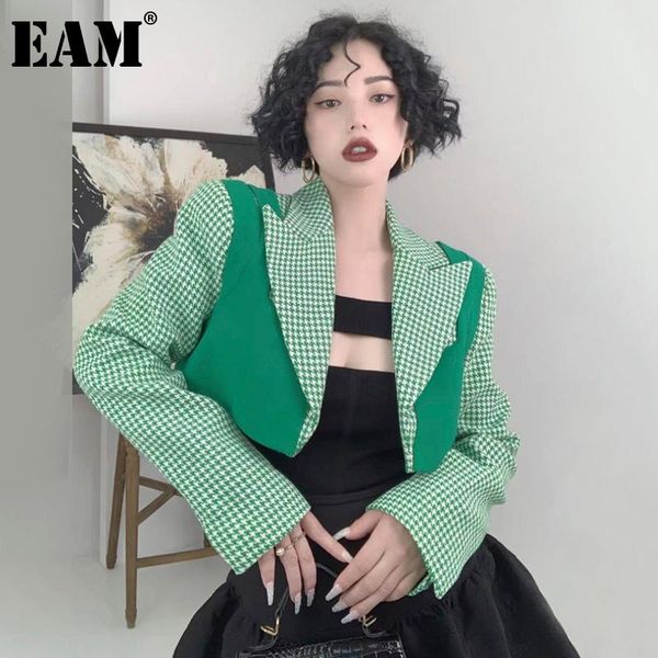 

women's suits & blazers [eam] women green plaid short conrtast color blazer lapel long sleeve loose fit jacket fashion spring autumn 20, White;black