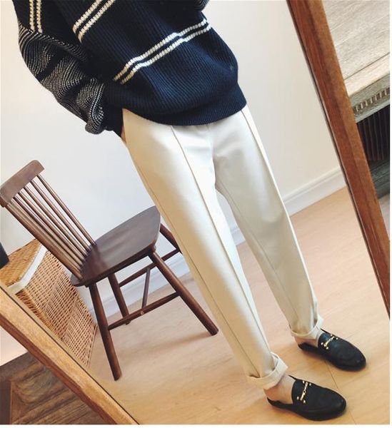 

autumn winter woolen maternity straight pants elastic waist belly pants clothes for pregnant women pregnancy trousers, White