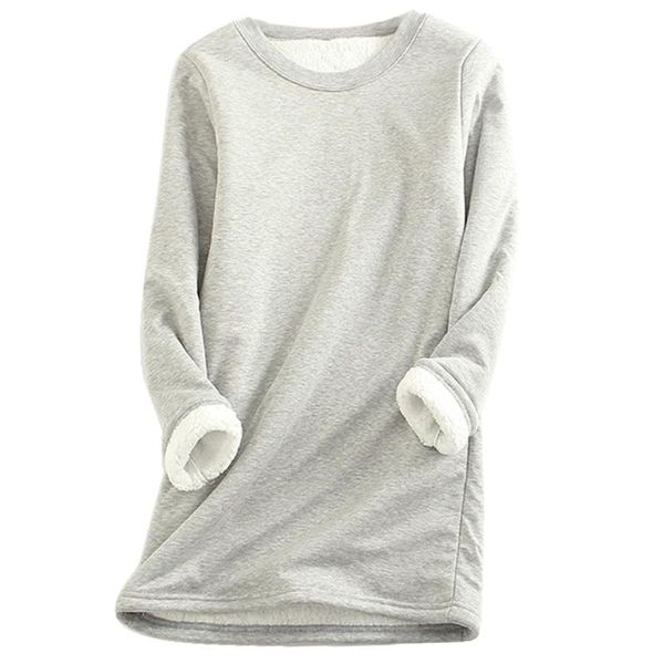 

women's hoodies & sweatshirts women winter long sleeve crew neck sweatshirt thick faux fleece lined thermal pullover tunic solid color, Black