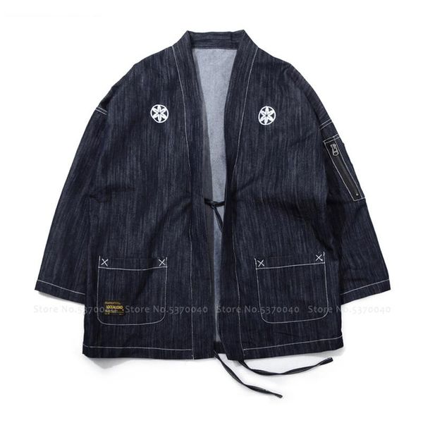 

ethnic clothing samurai men japanese denim jackets loose blouse harajuku style cardigan haori couple women hip hop robe coat street wear out, Red