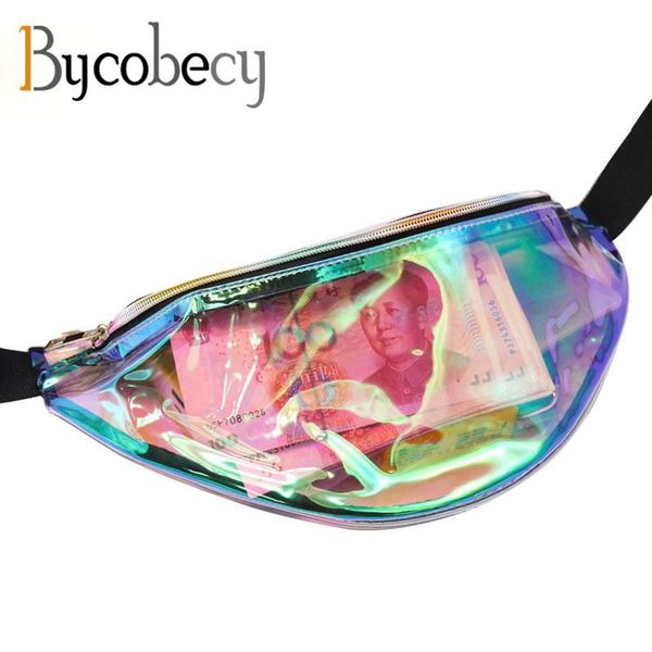 

waist bags bycobecy fashion running pockets harajuku style reflective messenger bag pu laser mobile phone female chest
