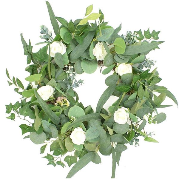 

artificial eucalyptus wreath,21.6 inch eucalyptus leaves wreath with green leaf wreath front door wall window decor
