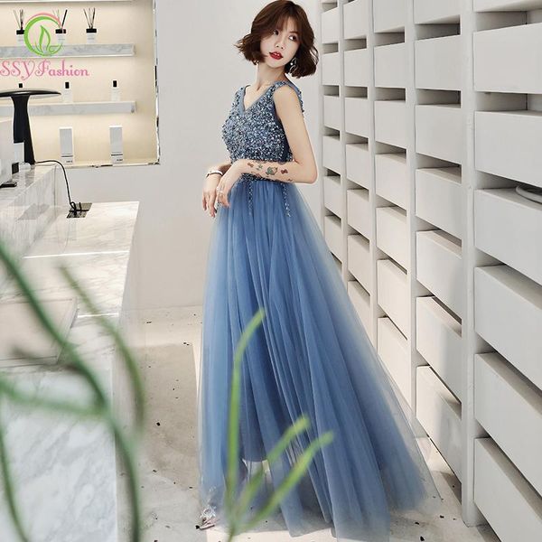 

party dresses ssyfashion blue evening dress luxury sequins beading v-neck floor-length banquet elegant formal gown vestidos de noche, White;black