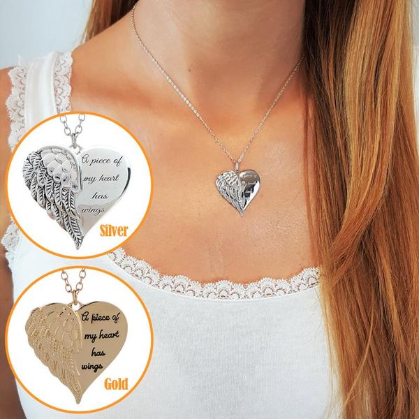 

pendant necklaces classic fashion ladies accessorieswomen's vintage angel w ings heart necklace unique special offer gift party, Silver