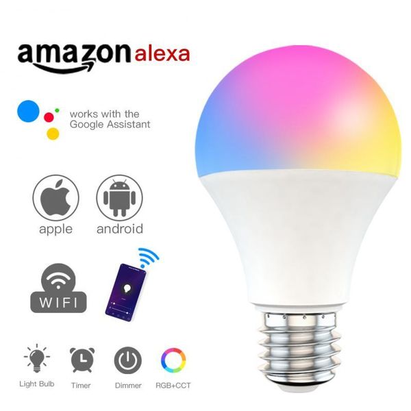 

smart home control fcmila wifi dimming light bulb 15w rgb+cct voice work with alexa google improvement