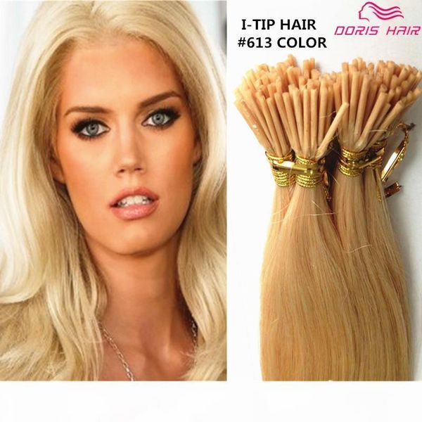 

7a grade double drawn human remy silky straight blonde keratin stick i tip pre bonded micro fusion hair extension salon supply tangling free, Black