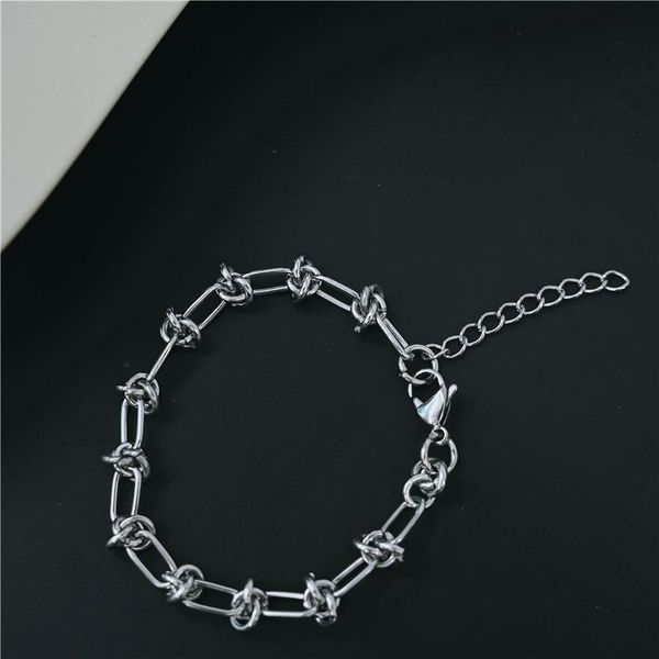 

link, chain niuyitid knot stainless steel bracelet for men hip hop geometric wrist jewelry accessories gifts, Black