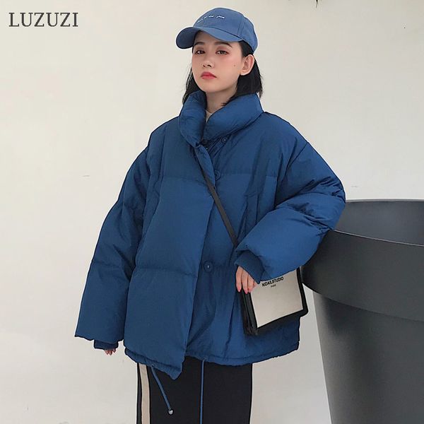

2021 new korean style winter jacket women stand collar solid black white coat female loose oversized womens short parka 0tqc