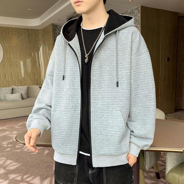 

men's hoodies & sweatshirts man 2021 waffle sweater autumn hooded jacket trendy men clothing, Black