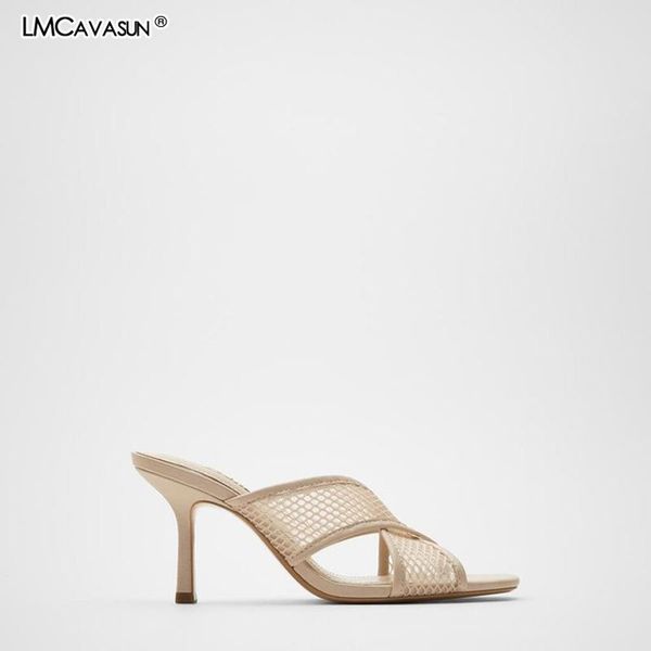 

lmcavasun summer new women's shoes beige mesh high heel stiletto sandals, Black