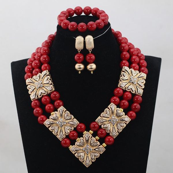 

earrings & necklace luxury red coral beads jewellery sets gold pendant statement chunky set 2021 bride jewlery wd913, Silver