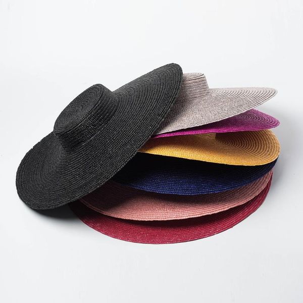 

wide brim hats king wheat big stage show flat roof hand-woven straw hat women's sun multicolor beach travel fashion casual cap, Blue;gray