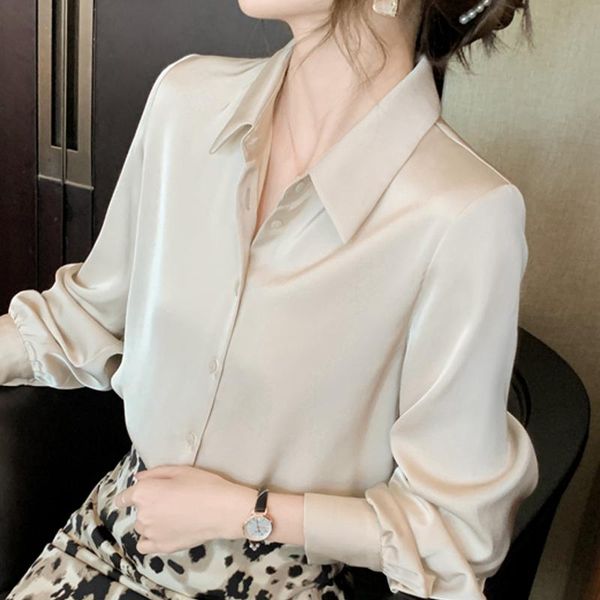 

women's blouses & shirts long sleeve chiffon blouse shirt women blusas mujer de moda 2021 turn down collar office e401, White