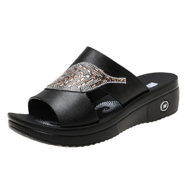 

slippers women wedge heel sandals thick bottom casual shoes ladies summer wedges woman platform mules slipper wsh4012, Black