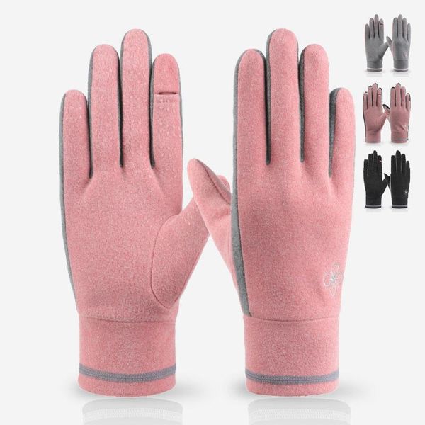 

five fingers gloves autumn and winter warm women' wind-proof fingertip flip cover touch screen outdoor cycling driving non-slip, Blue;gray