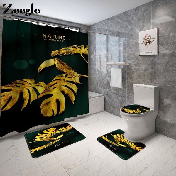 

bath mats 3d leaf print mat and shower curtain set waterproof home polyester bathroom carpets anti-slip foot pad