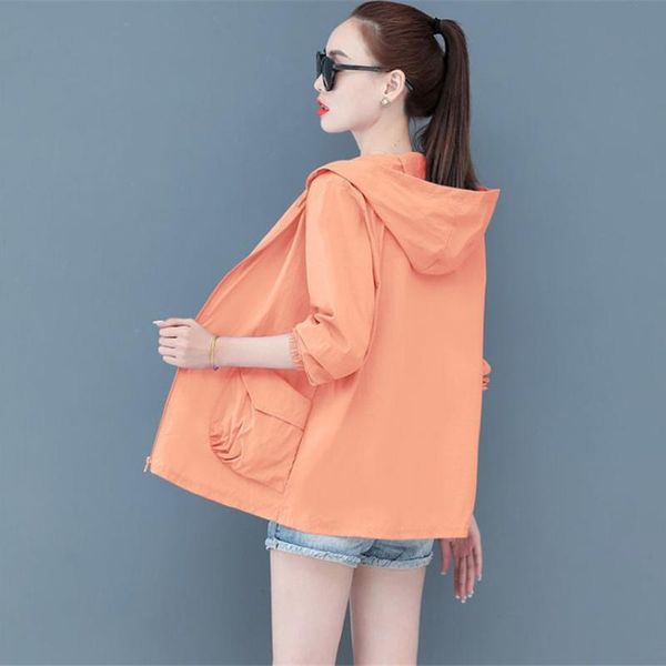 

women's trench coats women summer thin breathable sun protection jacket female long sleeve sunscreen windbreaker coat casual jackets pl, Tan;black
