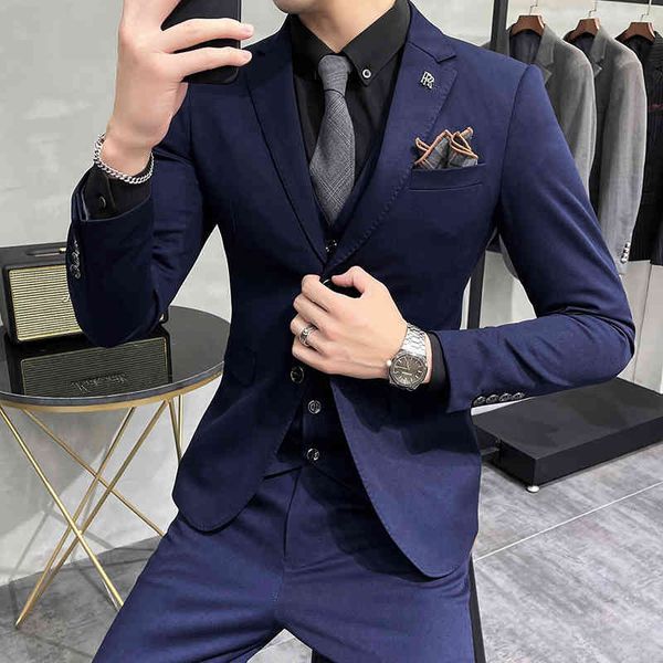 

men's suits & blazers (jacket + vest pants) fashion brand solid color men's formal three piece wedding bridegroom party, White;black