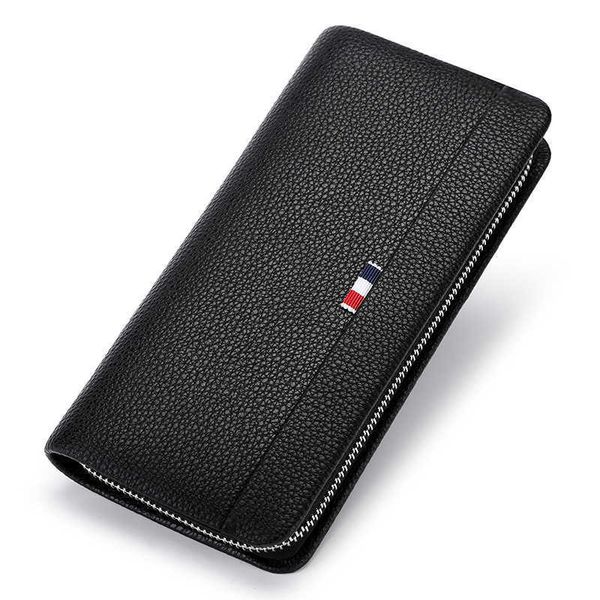 

men's handbag soft leather business long wallet handbag, Black
