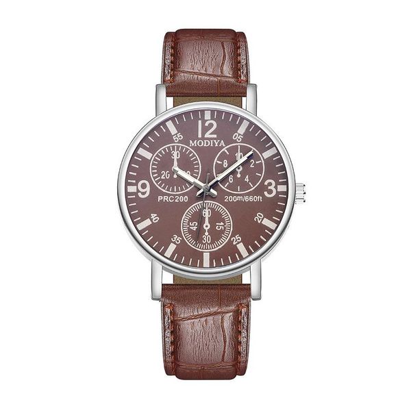 

wristwatches watch for men blue glass three eyes leather band luxury men's quartz wristwatch clock reloj hombre montre homme, Slivery;brown