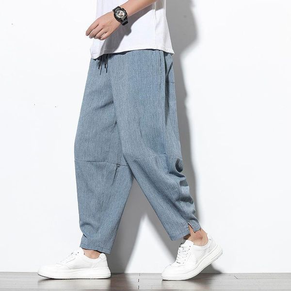 

neploha men's chinese cotton linen pants man oversize casual pants vintage streetwear 2021 fashion harajuku, Black