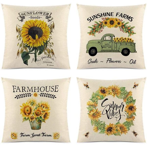 

pillow case summer farmhouse sunflower covers 18x18inches throw covers, suitable for home outdoor decor